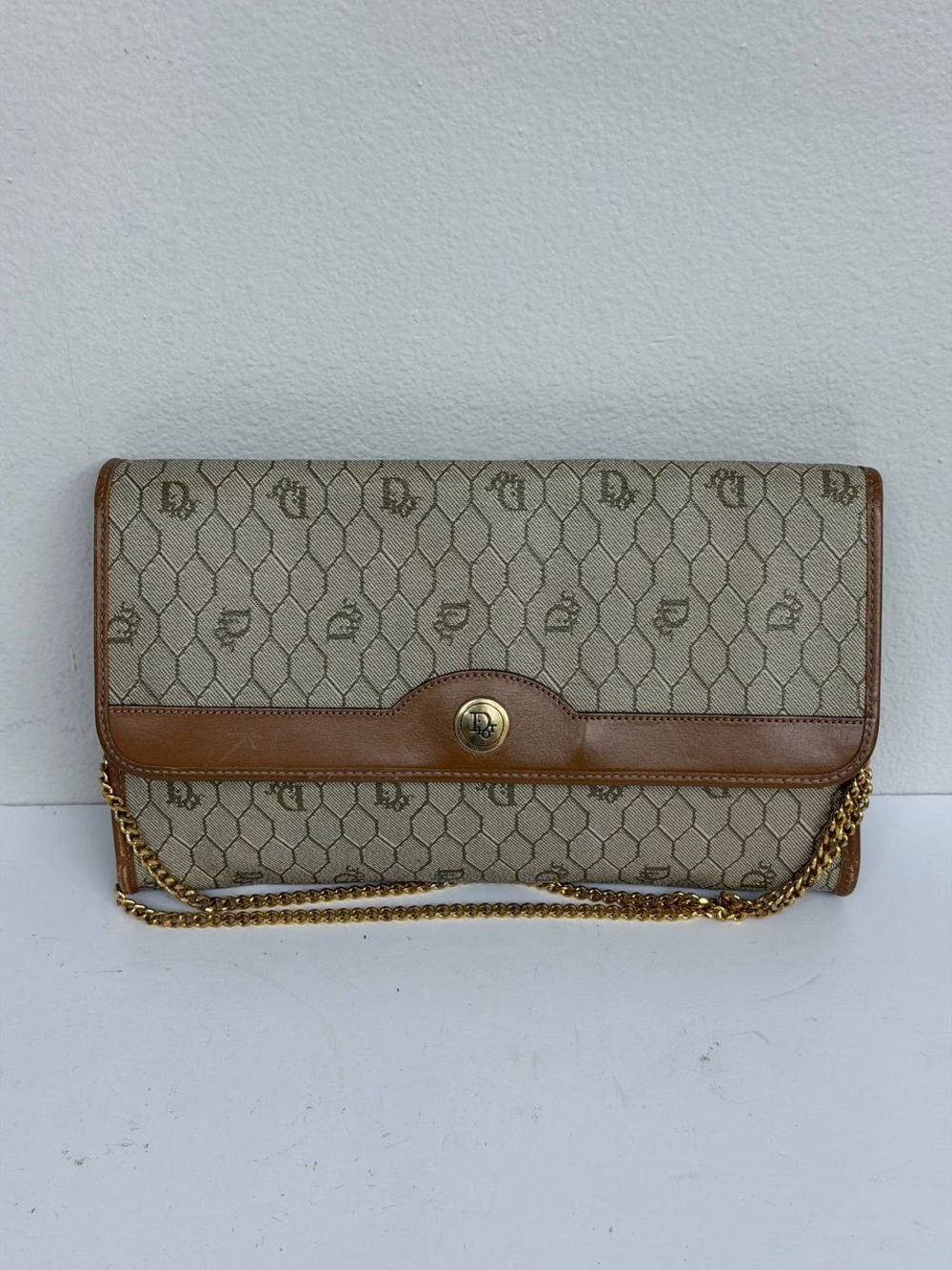 Vintage Christian Dior Honeycomb Monogram Chain Shoulder Bag Clutch